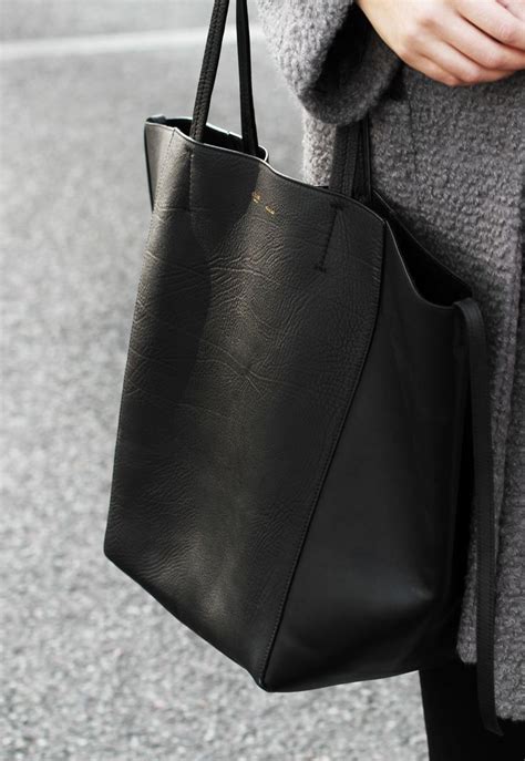 celine black leather large tote bag